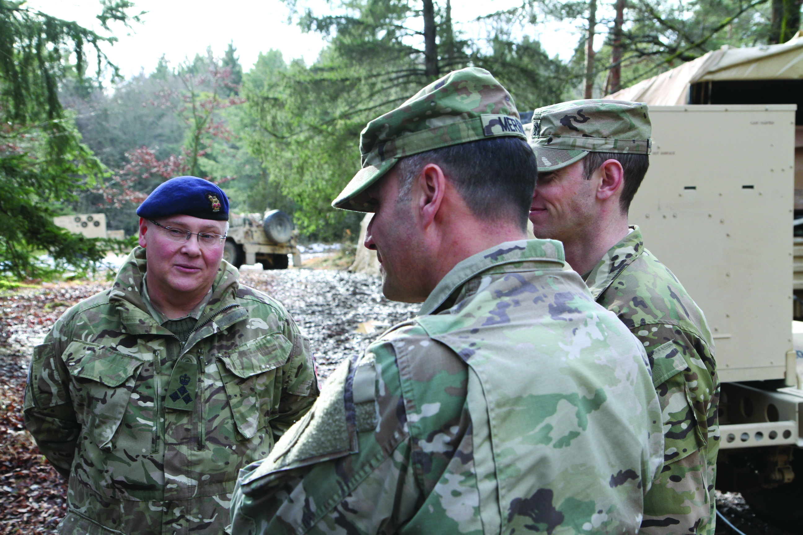 British Brigadier Darren Stewart, Head of Operational
        Law at British Army Headquarters, visited the U.K.
        Legal Advisers supporting 2nd Brigade Combat
        Team, 1st Cavalry Division, during Combined Resolve
        XIII at the Joint Multinational Readiness Center at
        Hohenfels, Germany in January 2020. Also pictured:
        COL J.J. Merriam & LTC Justin Marchesi, U.S. Army
        judge advocates. (Credit: SGT Fiona Berndt)
